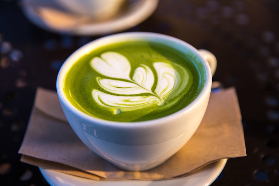 Matcha latte with leaf art